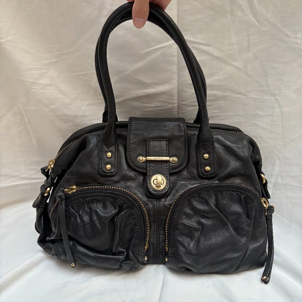 BOTKIER Black Leather Shoulder Bag with Pockets